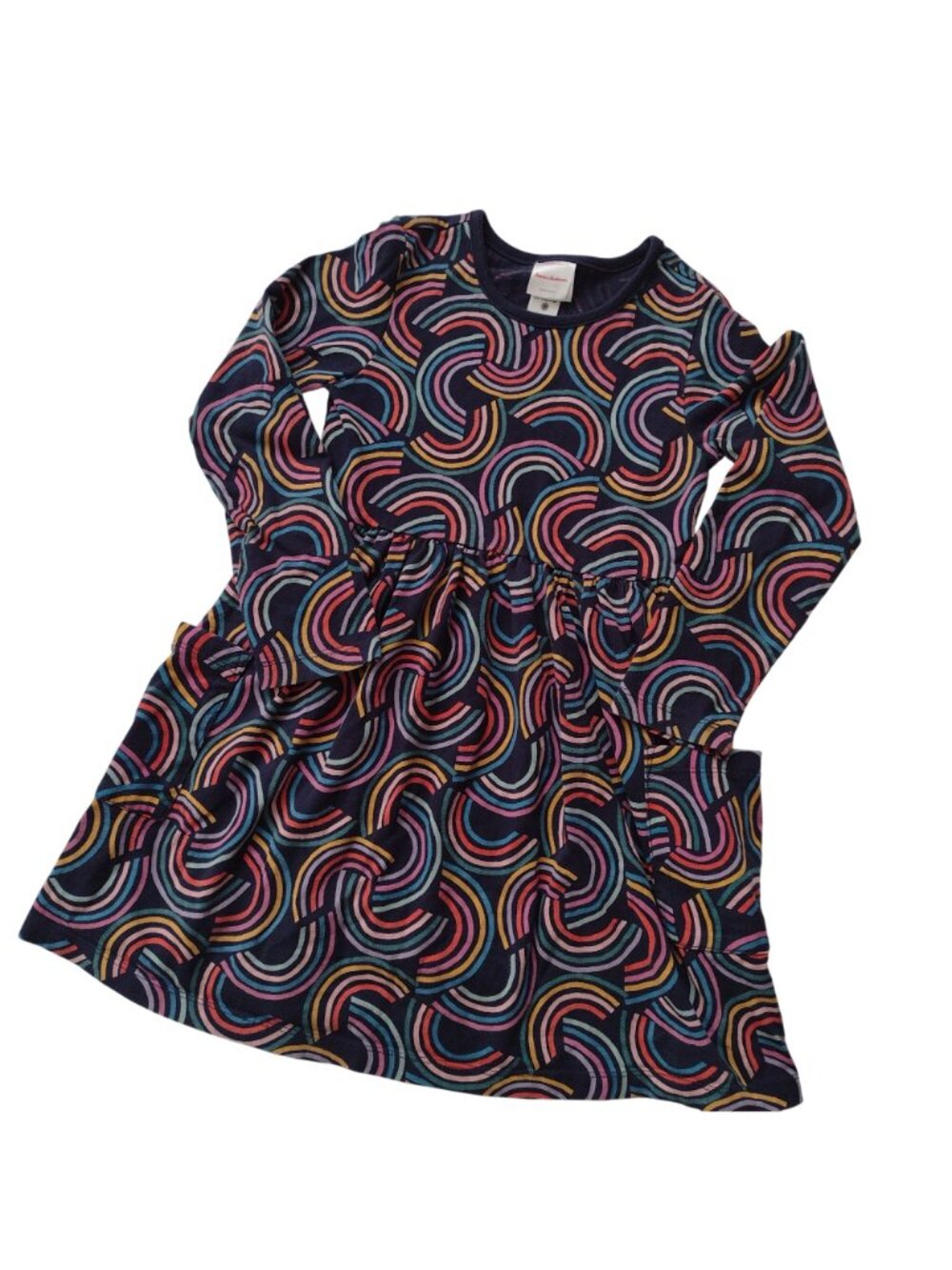Hanna Andersson Long Sleeve Play Dress 6-7 Tossed Rainbow Print Fun Cotton Knit - Picture 7 of 7